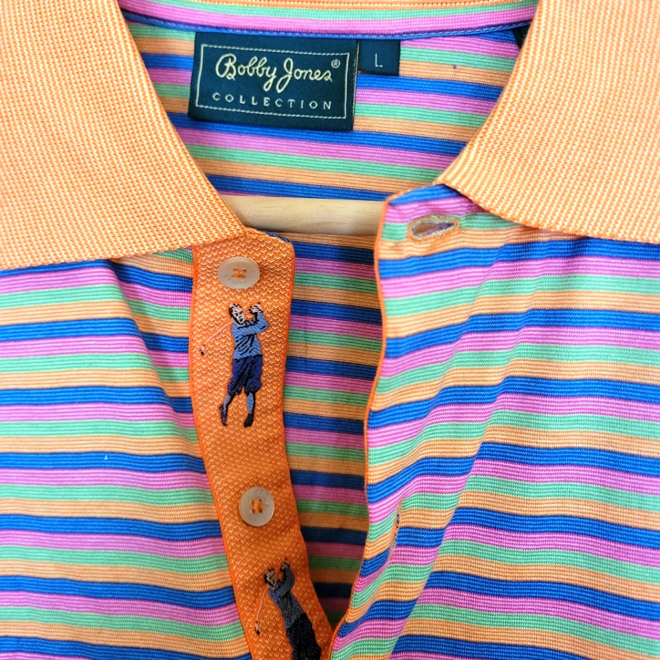 Bobby Jones Collection Striped Cotton Polo Shirt Men’s Large